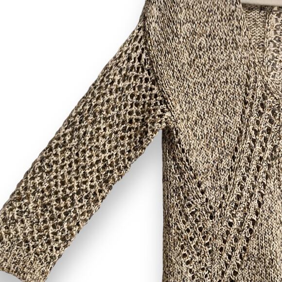 Womens J. Jill Marled Open Knit 3/4 Sleeve Cream Gold V Neck Sweater Size XS - Picture 8 of 16